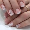 Ombre Pink French False Nails Short Square with Spring Floral