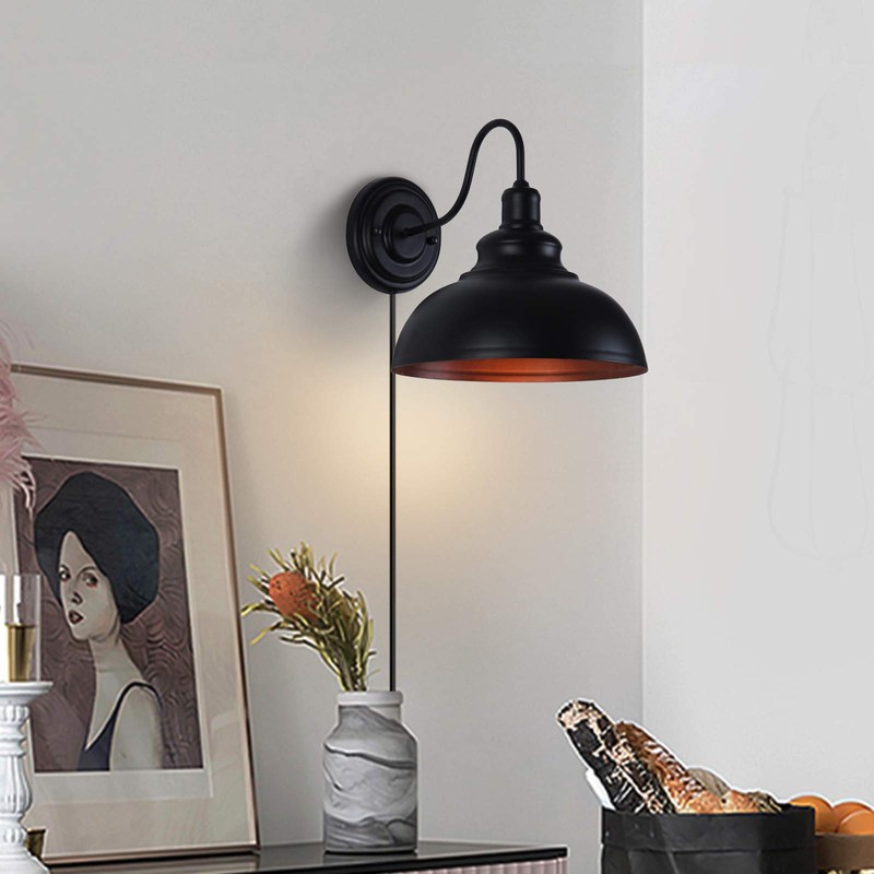 Lightess Dimmable Wall Sconce Plug in, Industrial Farmhouse Sconce with