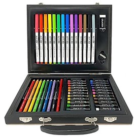 58-Piece Art Set, Pencils, Oil Pastels, Drawing Papers/Coloring Sheets, Markers, Assorted Colors with Colorable Wood Case