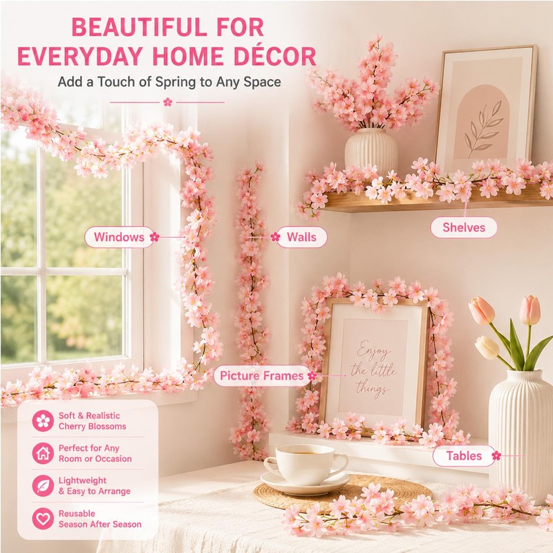 Pownert 4 Pcs 180cm Cherry Blossom Flower Garland Vines Set,