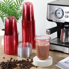 Baderke 50 Pcs Round Bottom Plastic Cups with Sip Lids Clear Disposable Iced Coffee Cups for Smoothie Cold Beverage Coffee Shops and Party Catering(16 oz,Pink)