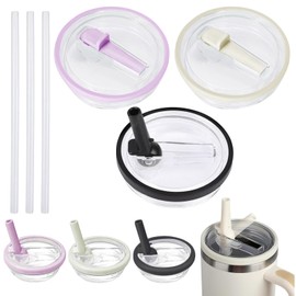 JOZMMZEOOA Replacement Lid for 40 oz Cups, Pack of 3 Travel Tumbler Lids No Leaks Replacement Lid Cup with Flip Straw Reusable Tumbler Flip Straw Lid for Cup Accessories, Black, White, Purple