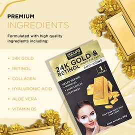 Azure Cosmetics 24K Gold & Retinol Anti Aging Under Eye Patches - Firming, Restoring & Deeply Hydrating Eye Mask - Reduces Fine Lines, Wrinkles, Dark Circles & Puffiness - Made in Korea, 5 Pairs