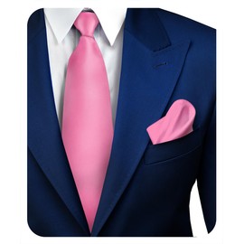 Vittorio Farina Premium Solid Satin Necktie & Pocket Square Set for Men (Bubble Gum Pink)