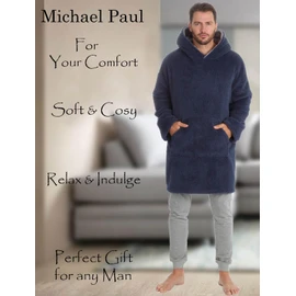 MICHAEL PAUL Oversized Hoodie for Men | Super Soft Snuggle Hooded Blanket | Men's Warm and Cozy Fleece Nightwear Loungewear All in One Wearable Hooded Blanket for Adults Gifts for Him Navy