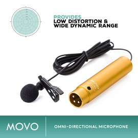 Movo LV-6 Pro Grade Omnidirectional XLR Lavalier Condenser Microphone, with 8.3mm Mic Capsule, Lapel Clip and Windscreen (48V Phantom Powered)