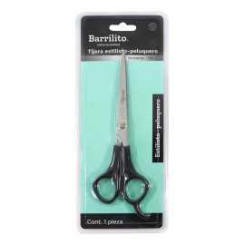 Tijera Peluquero Con Gancho Barrilito 17.8 Cm Troquelada Color Negro