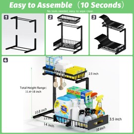 ADBIU ADBIU Under Sink Organizer(10 Seconds Installation), 2 Packs 2 Tier Expandable Height (11" - 16") Under-Sink Organizers Slide out Pull out Bathroom Kitchen Organizers And Storage