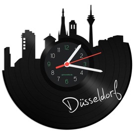 GRAVURZEILE Vinyl Record Clock, Skyline Düsseldorf, Wall Clock Made of Cast Vinyl with City Skyline 30 cm, Upcycling Design Clock, Wall Decoration, Vintage Clock, Wall Decoration, Retro Clock, Made in