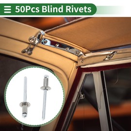 Motoforti Dome Head Large Flange Blind Rivets 4.8mm Grip Diameter 8mm Grip Length 9.35mm Flange Diameter Stainless Steel Carbon Steel Silver Tone 50 Pcs