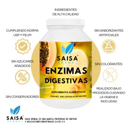 Enzimas Digestivas Suplemento 500cáp Mejor Digestión Premium Sin Sabor