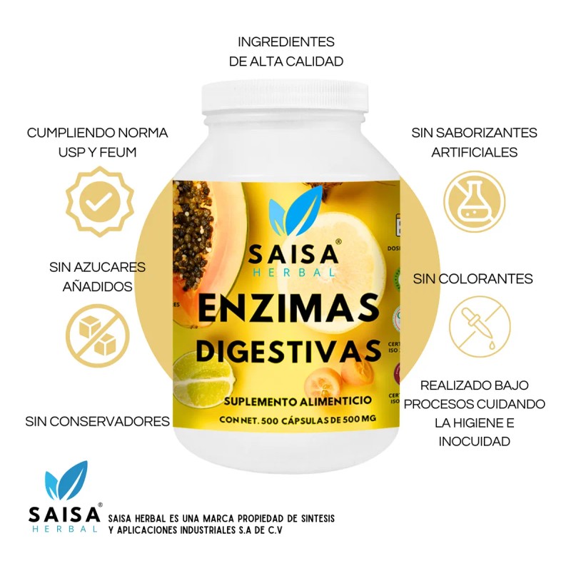 Enzimas Digestivas Suplemento 500cáp Mejor Digestión Premium Sin Sabor