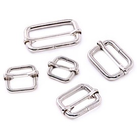 Swpeet 50Pcs 5 Sizes 1/2" 3/4" 1" 5/4" 5/8" Multi-Purpose Metal Rectangle Adjuster Triglides Slides Buckle for Belts Hardware (Silver)