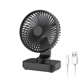 HIKALION Oscillating Small Desk Fan, with USB Rechargeable Battery, Ultra Quiet, 4 Speeds, 13-Hour Runtime, Wall-Mount Option, Quiet Fan, Home, Bedroom and Office, Black