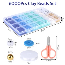 ZEFAN 6000Pcs Colourful Clay Beads, 6mm Clay Beads Bracelet Making Kit with Scissors and Elastic Cord, Bracelet Making Kit, Clay Bead Set for Bracelets, Necklaces