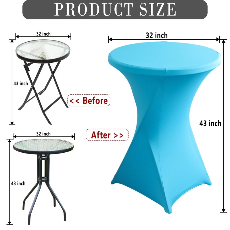 Rakila 2 Pack 43x32 Inch Spandex Round Tablecloth Cocktail Turquoise