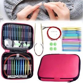 JIAMIAN Round Needle Set, Stainless Steel Silk Needle, DIY Weaving Tool, Interchangeable Round Needle Set, Comes with Box and Accessories, Suitable for Weaving Hats, Sweaters, Scarves