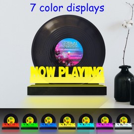 Masshomi Retro Vinyl Stand Wall Mount Light Up Wooden Base LED Night Light 7 Color Change Switch Remote Control USB Charge dimming Timer Record Display Collection Now Playing Acrylic Descoration