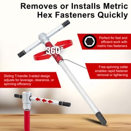 TUSK Spinning 3 way Speed Handle Hex Wrench Set 2mm, 2.5mm, 3mm, 4mm, 5mm, 6mm, 8mm, and 10mm.