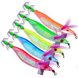 OriGlam 5 Luminous Saltwater Fishing Lures Squid Octopus Shrimp Bass Fishing Lures Lures Luminous Shrimp Lures for Freshwater and Saltwater