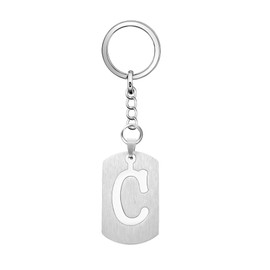 Silver Dog Tag 26 Letter initial A-Z Keychain Keyring Key Chain Ring for Women Men Daughter Son Sisters Friends Birthday Christmas (C)