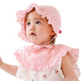 Vivobiniya Newborn Baby Girl Ruffled Hem Bonnet Toddler Girl Summer Cotton Hats 0-4Years (US, Age, 0 Months, 6 Months, Pink(Yarn Summer))