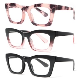 REAVEE Oprah Style Reading Glasses for Women Blue Light Blocking Computer Fashion Readers with Spring Hinge and Glasses pouch （Black/Pink/Tortoise +0.0）