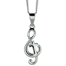 Dicksons Treble Clef Music Note With Cross Sterling Silver 18-Inch Pendant Necklace