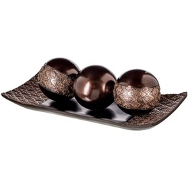 Creative Scents Dublin Brown Tray and Ball Set - Living Room, Entry Table Decor Centerpiece Table Decorations - Decorative Tray for Dining Room, Accent Decor Bowl for House Decoration