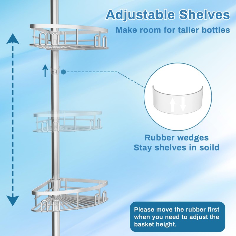 Rustproof Shower Corner Caddy Shelf for Bathroom Tension Pole Organizer