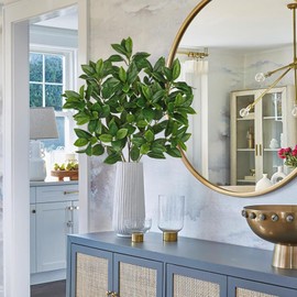 Arborus 33" Faux Magnolia Greenery Leaves Stems, Artificial Branches for Home, Office, Wedding & Floral Arrangements Decor, Green, 3 Pcs