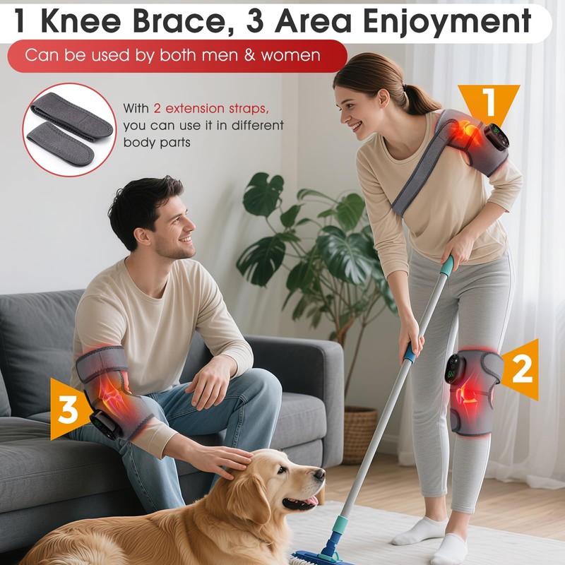 Cordless Heated Knee Massager with Vibration, Heated Knee Brace Wrap