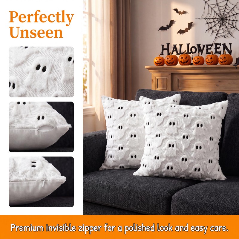 Halloween Pillow Covers 18x18In Set of 2 White 3D Ghost
