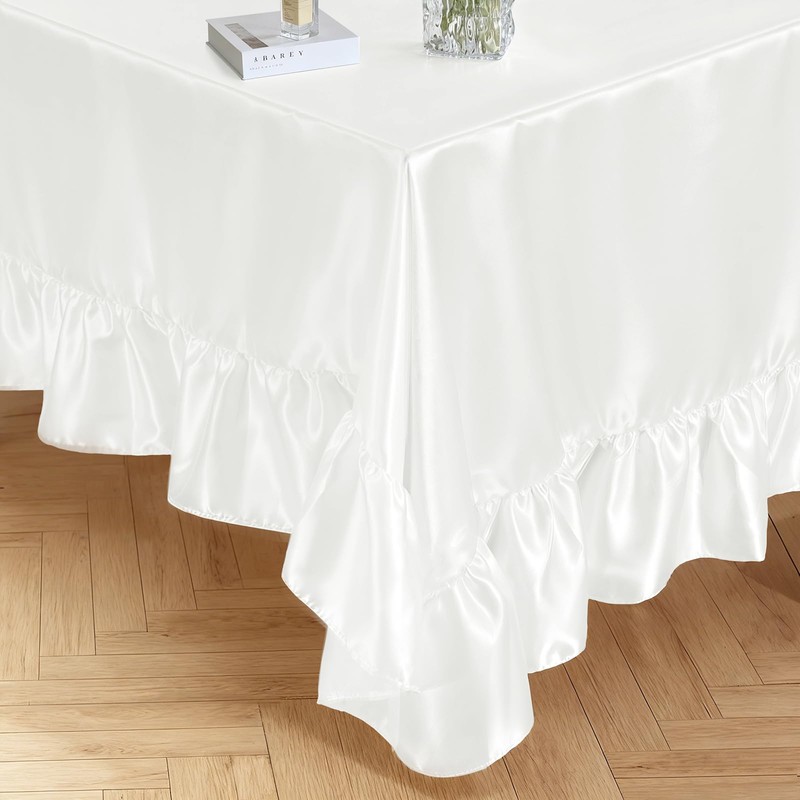 YPDY 1 Pack White Ruffle Tablecloth 60" x 102"