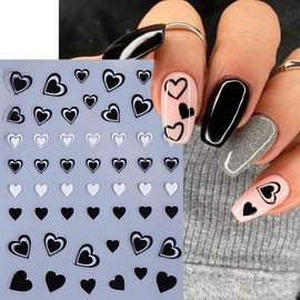 6 Sheets Heart Nail Art Stickers 3D Self-Adhesive Romantic Valentines Nail Stickers White Gold Black Pink Hearts Nail Decals Love Valentines Day Nail Supplies for Women Girls Manicure Nail Decoration