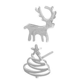 COLLBATH 1 Pair Women's Christmas Deer Earrings Silver Chunky Earrings Xmas Style Jewelries for Parties