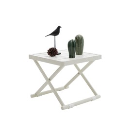 LebenLiebe Outdoor Folding Table for Patio Square Side Table for Camping and Picnics Portable Aluminum Tables Foldable Small End Table, Creamy White