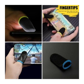 WHALESALE 4 pcs Finger Sleeves Thumb Gloves for Mobile Gaming Breathable Weightless Pro Gaming Anti Sweat PUBG Seamless Touchscreen Finger Gloves 2 pair (Black)