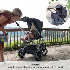 Zamboo Universal Pram Sunshade Deluxe for Pushchair, Buggy and Carrycot - Stroller Sun Sail with UV Protection 50 and up and Down Slide Function - Melange Grey