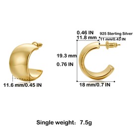 FRUMOS 18K Gold Plated Hoop Earrings for Women Girls 14K Gold Plated Thick Earrings with 925 Sterling Silver Post Stud Earrings for Gifts(Thick hoop Earrings Gold)