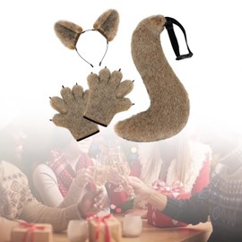 F Fityle Wolf Ears and Tail Set Fancy Dress Paw Gloves for Prom Carnival Holiday Birthday, Light Brown