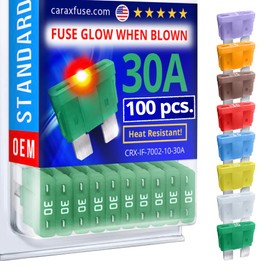 CARAX Glow Fuse – Premium Fuse Standard/Regular Blade ATC/ATO/ATS – 30A Kit 100 pcs – Glow When Blown LED Automotive Fuse – Smart Auto Glow Fuse Easy Identification – 100 pcs.
