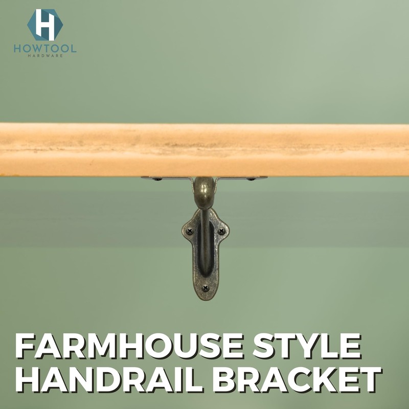 Stair Handrail Brackets Wooden Railing Support Antique Brass, 3 Pack