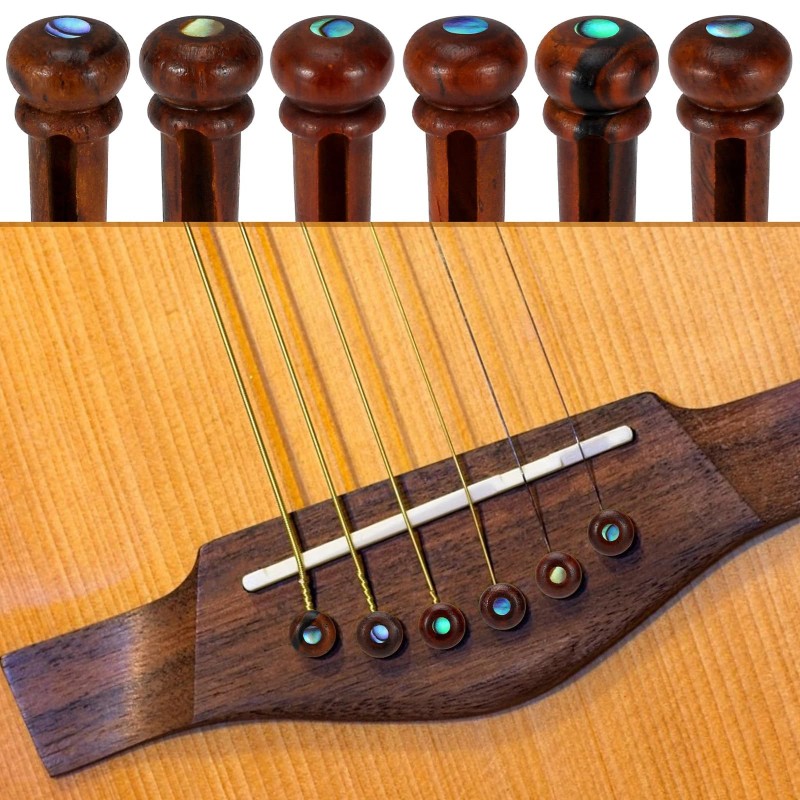 Blisstime 6Pcs Rosewood Guitar Bridge Pins Inlaid Abalone Dot Acoustic