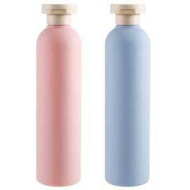 BOHUIZ 2Pcs 260ml Large Squeeze Bottles, Refillable Travel Containers Portable Leak Proof Bottles with Disc Top Flip Cap for Shampoo, Creams, Lotion, and Conditioner(Blue+Pink)