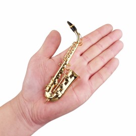Dselvgvu Miniature Saxophone with Stand and Case Brass Mini Musical Instrument Replica Collectible Figurines Dollhouse Accessories Model Home Decorations Ornaments (Alto Saxophone, 5.24"x2.76"x0.89")