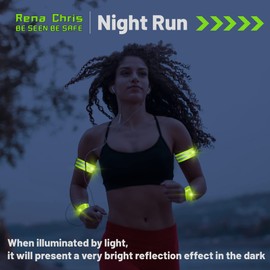 Rena Chris Reflective Running Gear, 4pcs High Visibility Reflective Arm Bands for Night Walking, Safety Running Gear with Reflective Tape for Clothing, Reflectors for Walking at Night, Running Safety Gear for Women, Man, Kids