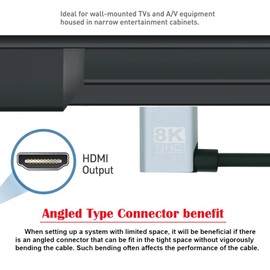 CY Cable HDMI 2.1 Male to HDMI Male 8K 60hz Stretch Coiled Cable Right Angled 90 Degree for HDTV Computer Laptop Monitor
