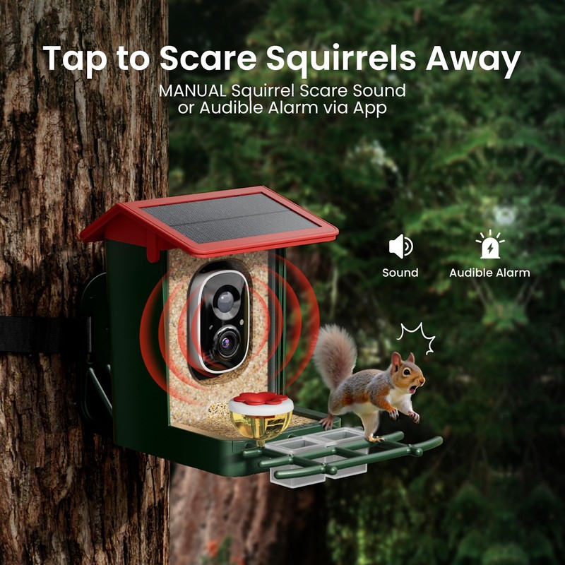 Smart Bird Feeder with Camera Solar Powered, 2K HD Video,