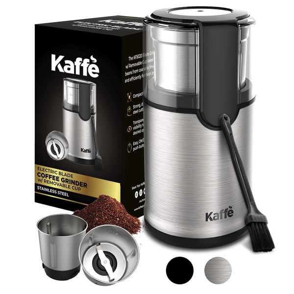 Kaffe Electric Coffee Bean Grinder w/Removable Cup & Cleaning Brush.